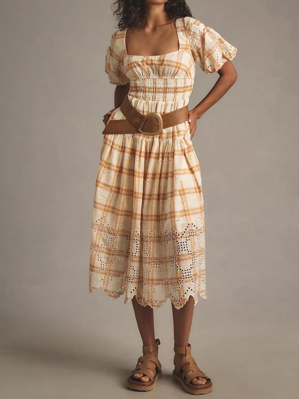 NWT Anthropologie Puff-Sleeve Eyelet Midi Dress, Size XL